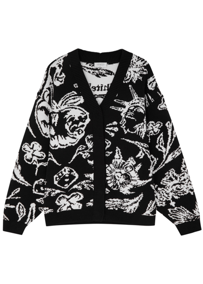 Shop Off-white Tattoo Intarsia Cotton-blend Cardigan In Black And White