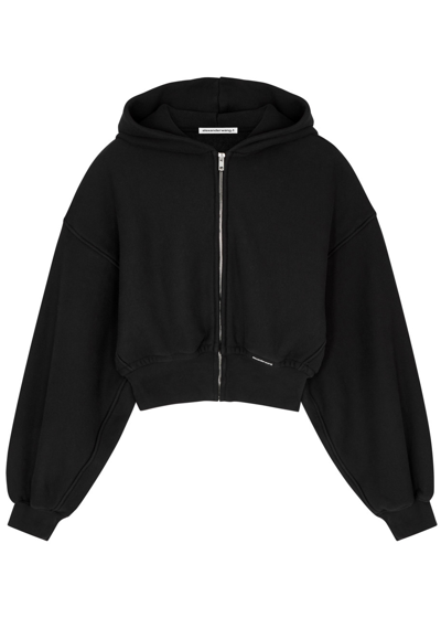 Shop Alexander Wang T Alexanderwang. T Hooded Cropped Cotton Sweatshirt In Black