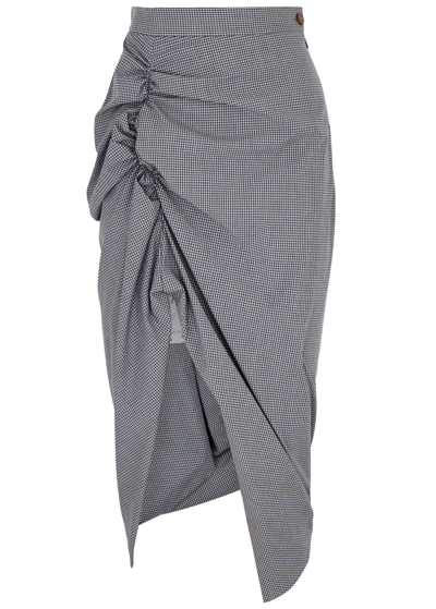 Shop Vivienne Westwood Panther Checked Stretch-cotton Midi Skirt In Grey