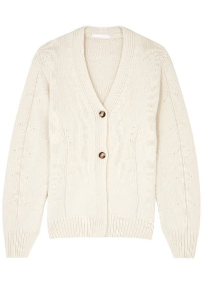 Shop Helmut Lang Ribbed Wool-blend Cardigan In Ivory