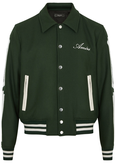 Shop Amiri Bones Logo Wool-blend Jacket In Green