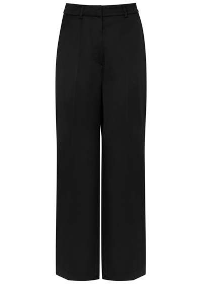 Shop Nanushka Zoelle Wide-leg Satin Trousers In Black