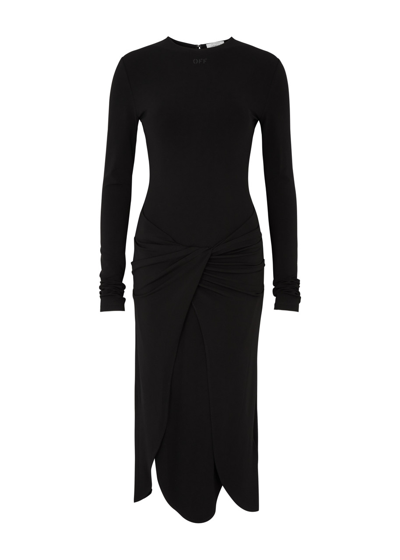 Shop Off-white Twisted Midi Dress In Black