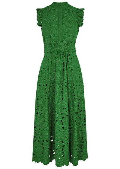 Shop Erdem Floral Cutwork Cotton-blend Dress In Green