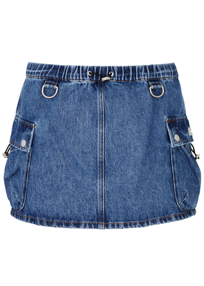 Shop Coperni Cargo Denim Mini Skirt In Blue