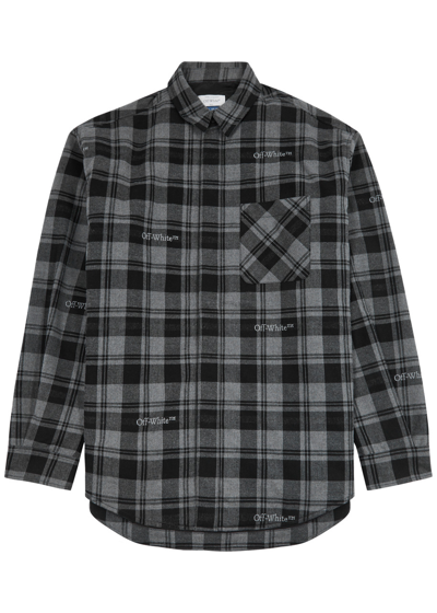 Shop Off-white Checked Flannel Overshirt In Dark Grey
