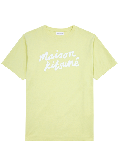 Shop Maison Kitsuné Logo-print Cotton T-shirt In Yellow