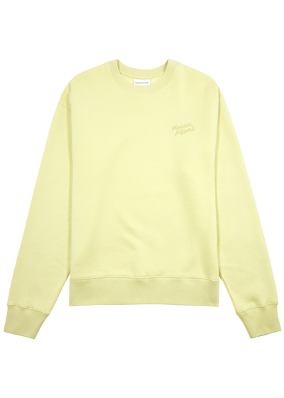 Shop Maison Kitsuné Logo-embroidered Cotton Sweatshirt In Yellow
