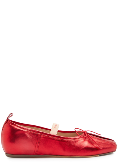 Shop Simone Rocha Metallic Leather Ballet Flats In Red