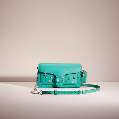 Shop Coach Upcrafted Tabby Chain Clutch In Silver/bright Green