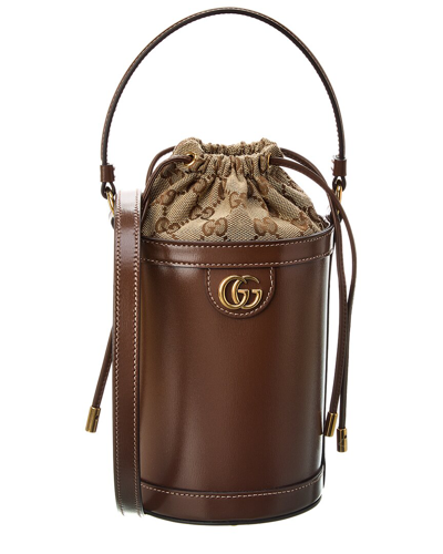 Shop Gucci Ophidia Mini Leather Bucket Bag In Brown