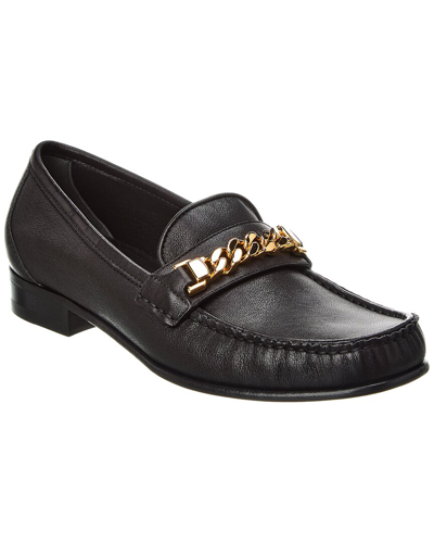 Shop Gucci Chain Link Detail Leather Loafer In Black