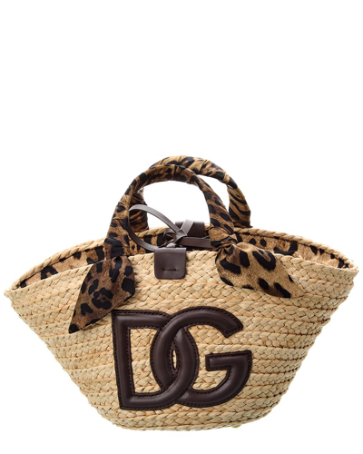 Shop Dolce & Gabbana Kendra Straw & Leather Tote In Black