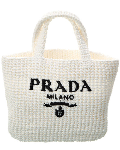 Shop Prada Logo Small Tote In White