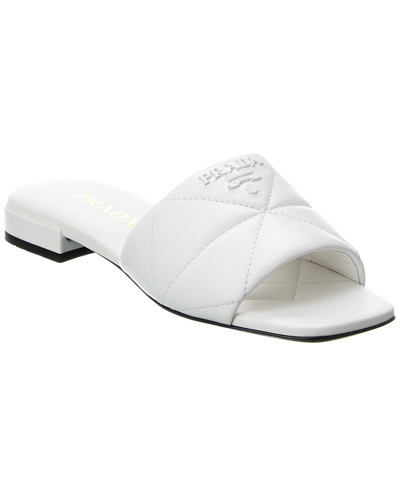 Shop Prada Logo Padded Leather Sandal In White