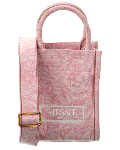 Shop Versace Barocco Athena Mini Canvas Tote In Pink