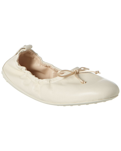 Shop Tod's Gommino Leather Ballerina Flat In White