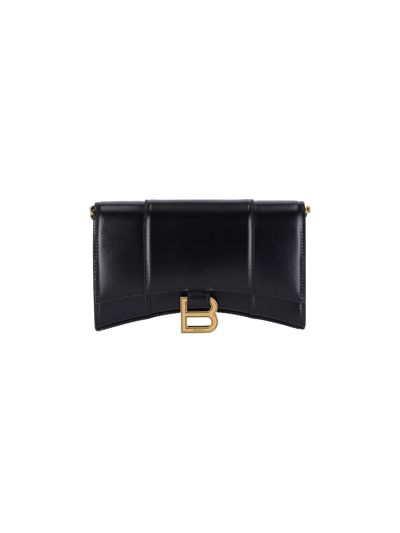 Shop Balenciaga 'hourglass' Wallet On Chain In Black  