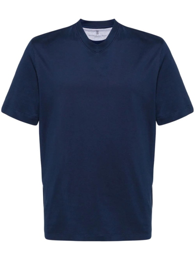Shop Brunello Cucinelli V-neck T-shirt In Blue
