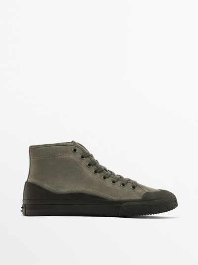 Shop Massimo Dutti Split Suede High-top Trainers In Grey