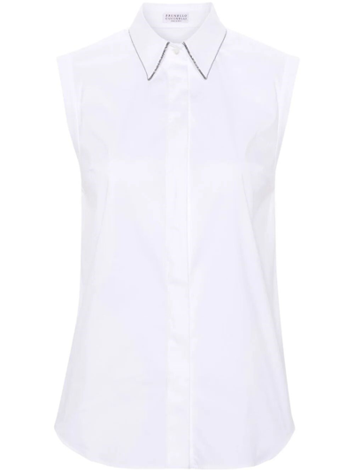 Brunello Cucinelli Stretch-cotton Poplin Monili Shirt In White