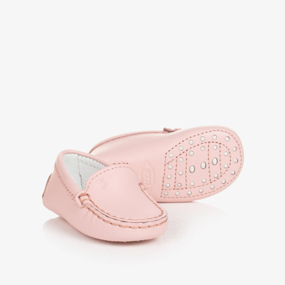 Shop Tod's Baby Girls Pink Leather Pre-walker Shoes