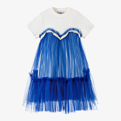 Shop Raspberryplum Girls White Jersey & Tulle Dress In Blue