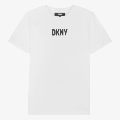 Shop Dkny Teen Boys White Cotton T-shirt