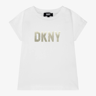 Shop Dkny Girls White Organic Cotton T-shirt