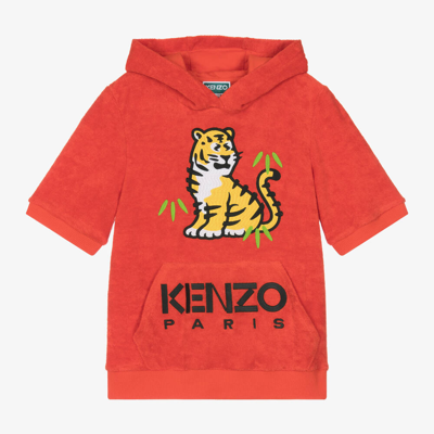 Shop Kenzo Kids Teen Boys Red Towelling Tiger Hoodie