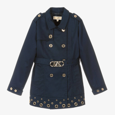 Shop Michael Kors Girls Blue Cotton Trench Coat