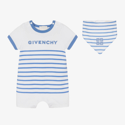 Shop Givenchy Blue Striped Cotton Babysuit Set