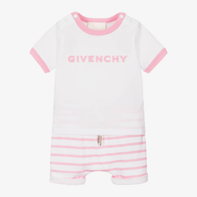 Shop Givenchy Baby Girls White & Pink Cotton Shorts Set
