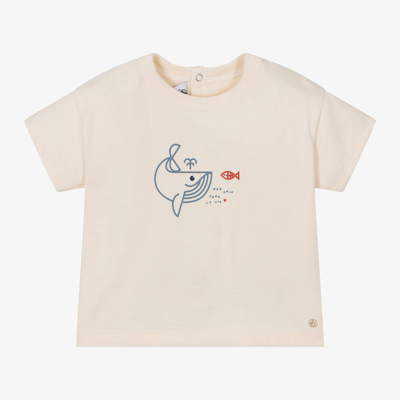 Shop Petit Bateau Boys Ivory Organic Cotton Whale T-shirt