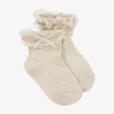 Shop Mayoral Newborn Baby Girls Gold Knitted Ruffle Socks