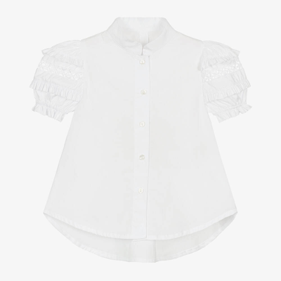 Shop Lapin House Girls White Cotton Puffed-sleeve Blouse