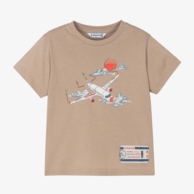 Shop Mayoral Boys Beige Cotton Aeroplane T-shirt