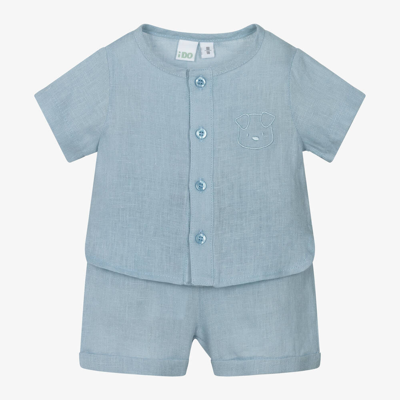 Shop Ido Mini Baby Boys Blue Linen Shorts Set