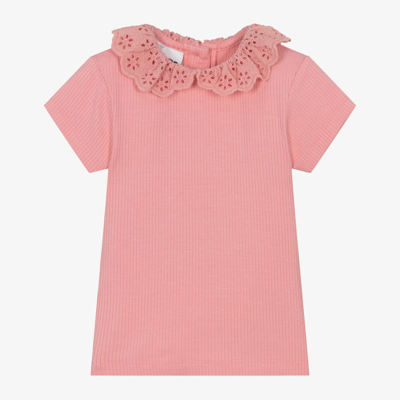 Shop Ido Baby Girls Pink Viscose Collared T-shirt