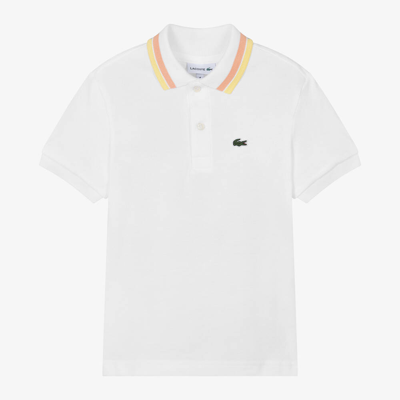 Shop Lacoste Boys White Cotton Polo Shirt