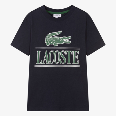 Shop Lacoste Teen Boys Blue Cotton Crocodile T-shirt