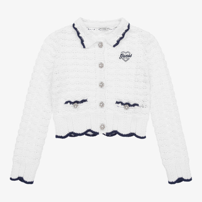 Shop Guess Teen Girls White Cotton Crochet Cardigan