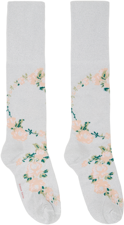 Shop Simone Rocha Silver Lurex Jacquard Rosebud Socks