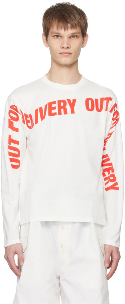 Shop Henrik Vibskov White 'out For Delivery' Long Sleeve T-shirt In 150, Ecru