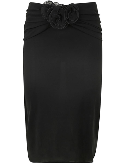 Magda Butrym Embellished Floral High-waisted Ruched Midi Skirt In Black