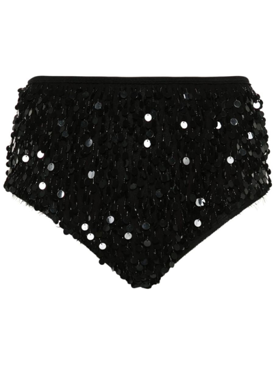 Shop Maison Margiela Embellished Silk Mini Shorts In Black/black