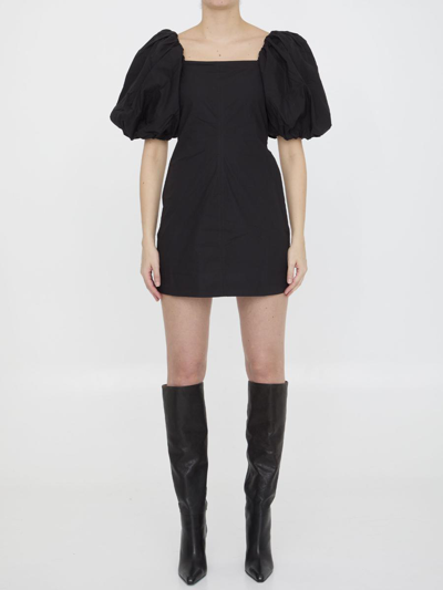 Shop Ganni Mini Dress In Cotton In Black