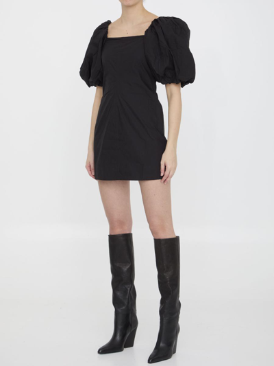 Shop Ganni Mini Dress In Cotton In Black