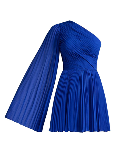 Shop Zac Posen Women's Asymmetric Pleated Chiffon Minidress In Cobalt Blue