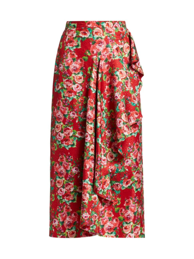 Shop Markarian Women's Shirley Floral Silk Midi-skirt In Red Rose Satin